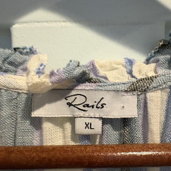 Rails Dress Womens XL Blue Purple Catania Stripe Crystal Smocked Ruffle Boho - Picture 2 of 16